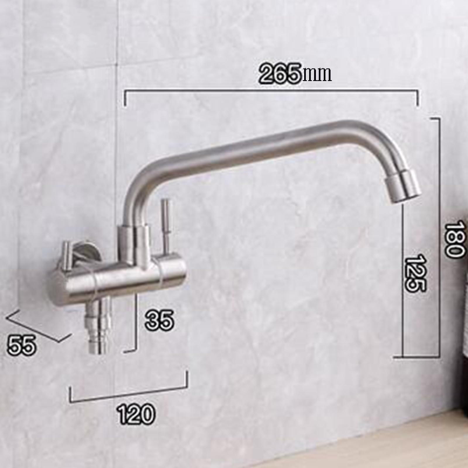 Rubinetto Cucina a Muro Solo Acqua Fredda Acciaio Inox Rubinetto Cucina Con Pistola a Spruzzo Rubinetto da Muro Spazzolato-Un