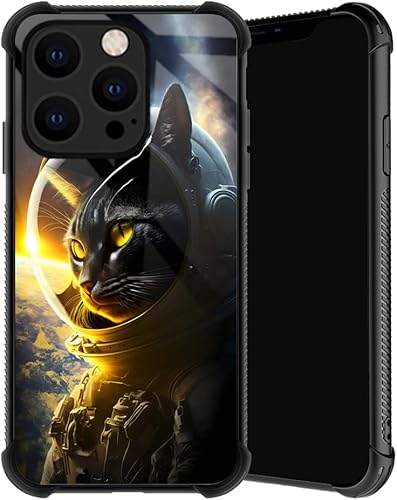 Funda compatible con iPhone 14 Pro Max, funda de teléfono con gato aeroespacial para hombres y mujeres, marco de rosca antideslizante de TPU suave