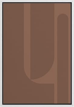 NWT Framed Canvas Print Wall Art Brown Mid-Century Geometric Polygon Landscape Abstract Shapes Illustrations Modern Art Contemporary Decorative Chic for Living Room, Bedroom, Office - 16"x24" WHITE