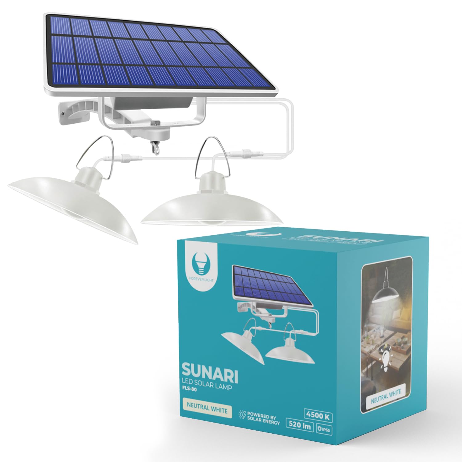FOREVER Luce LED solare Sunari FLS-80 Doppia 6W 520lm 4500K 5500mAh Li-Io ideale per il giardino e il garage.