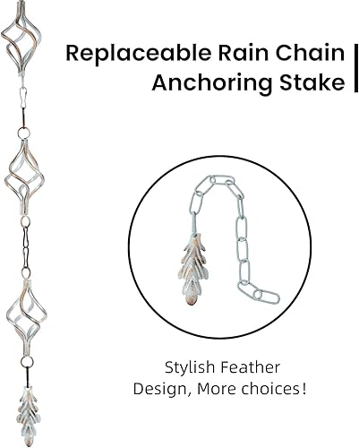 Miniatura 5 de Cadenas de lluvia para canaletas con adaptador, juego de cadenas de lluvia de hierro forjado de 8.5 pies, no se oxidan, tiene drenaje con estaca de