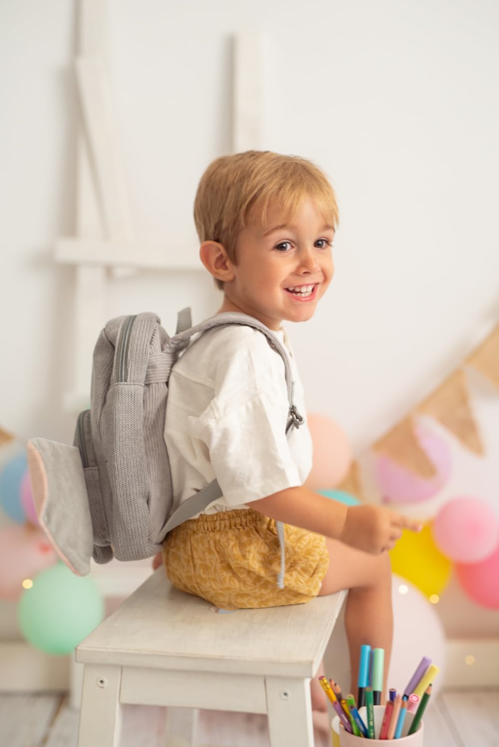 Mochila infantil algodón elefante gris