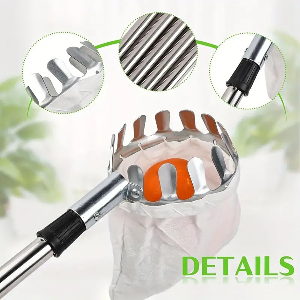 NEWFUN Raccogli Frutta Telescopico,Raccogli Frutta,Raccoglitore di Mele,4.2 m Bastone Raccogli Frutta,Acciaio Inox,Facile da Montare,Strumento di Raccolta della Frutta a Risparmio di Lavoro per Mele