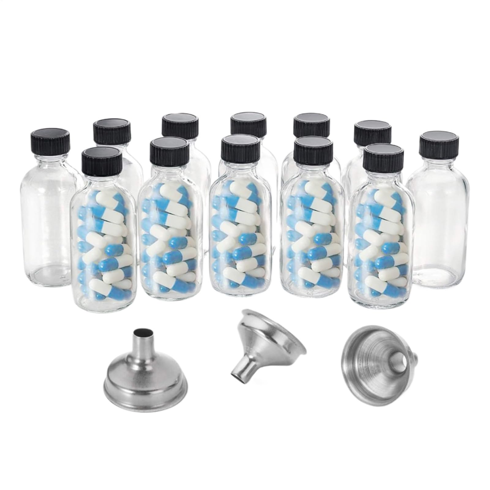 Flacons de jus en verre premium de 60 ml avec entonnoirs en acier inoxydable