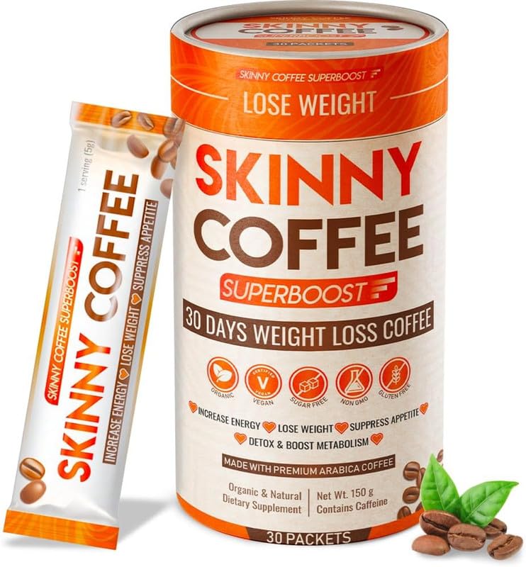 Skinny Coffee Super Boost Weight Loss Coffee, Belly Fat Burner for Women & Men, Sugar-Free Keto Vegan, Reduces Bloating, Supports Energy & Metabolism, Appetite & Cravings Control (30 Servings)