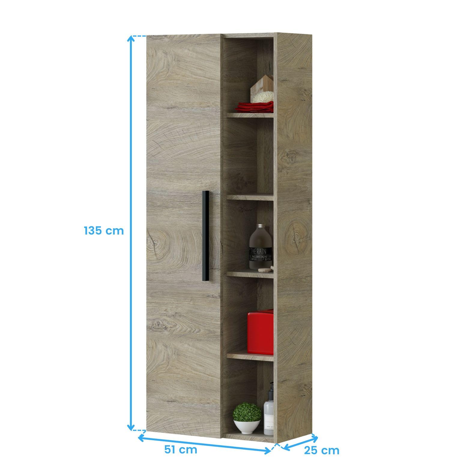 Miroytengo Pack Baño Completo Roble Alaska Mueble Baño, Columna de baño, Espejo y Lavabo Cerámico Incluido