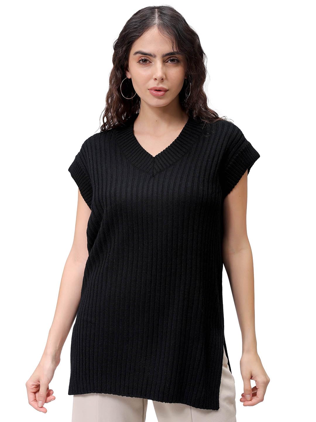 by The Indian Garage Co Women Boxy Fit Solid Sweater Vest