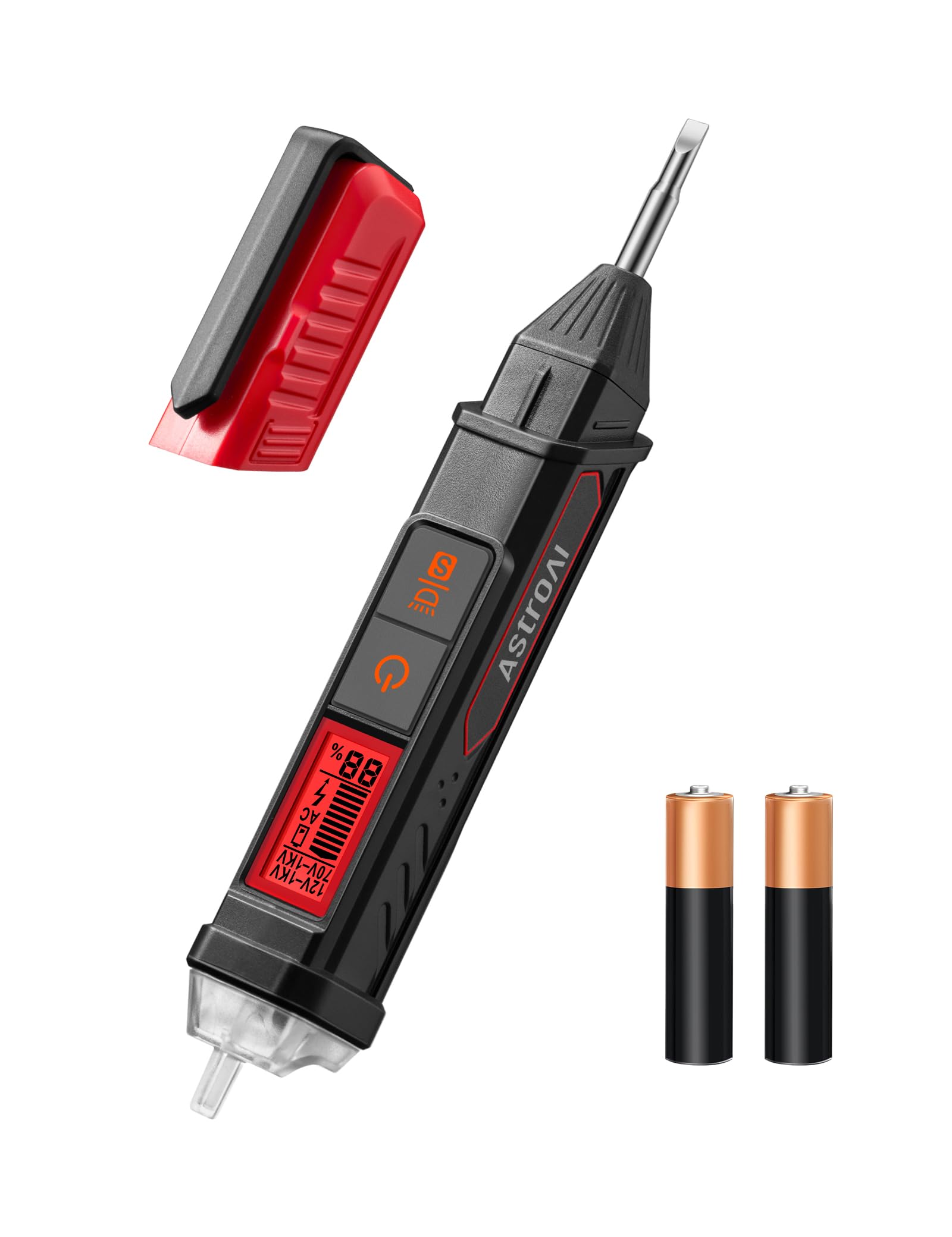 AstroAI Voltage Tester, Non Contact Voltage Tester with Signal Percentage, Electrical Tester with Dual Range AC 12V/70V-1000V, Live/Null Wire Tester, Wire Breakpoint Finder, Buzzer Alarm-Red