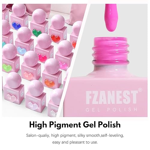 Miniatura 4 de FZANEST Juego de esmaltes de uñas de gel sin hema, 30 unidades de 0.3 fl oz (0.3 fl oz) sin TPO, color nude, rosa, rojo, azul, verde, amarillo, para
