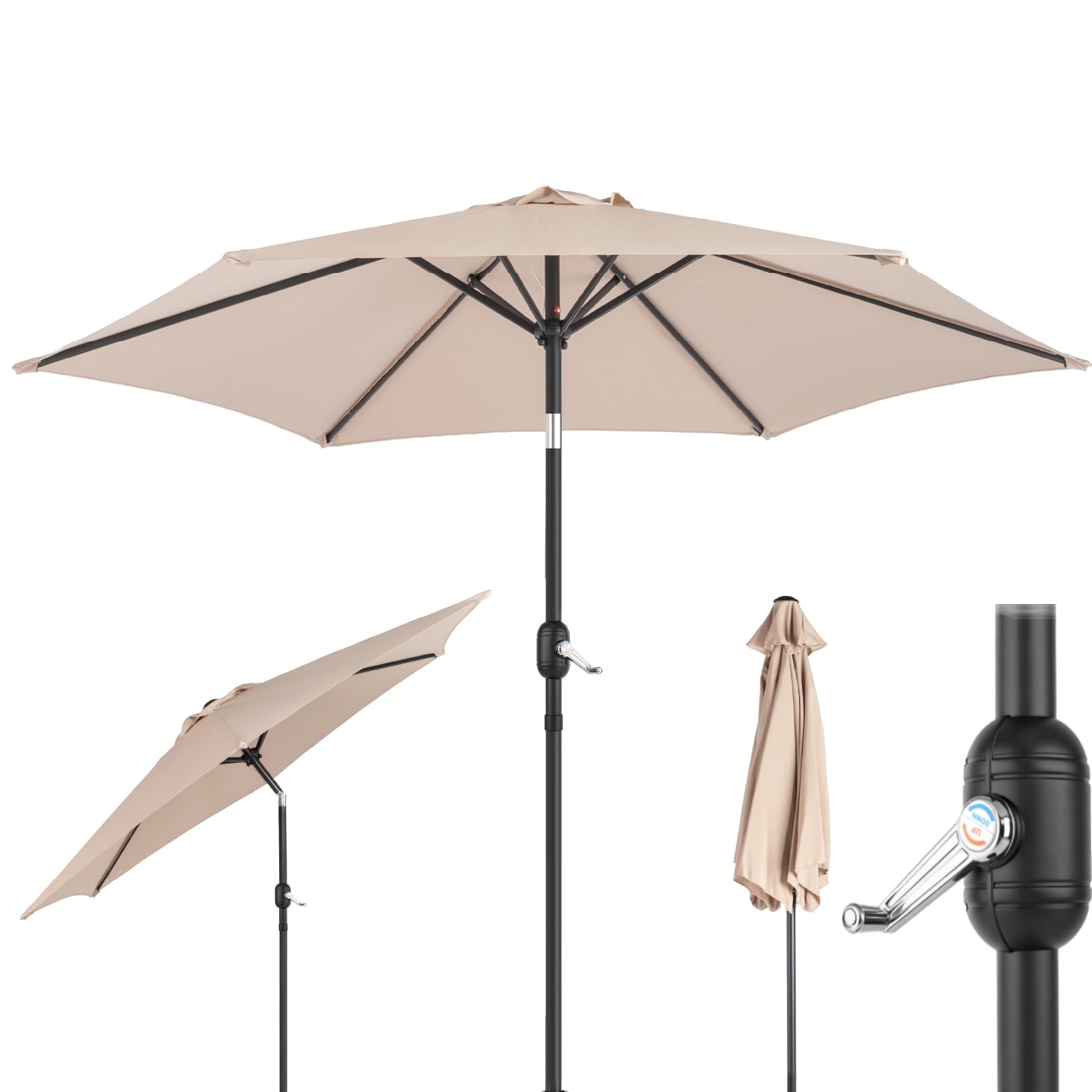 LEADZM Sonnenschirm 270 cm mit Kurbel, Neigbar, Windfest, Wasserabweisend, 6 Eisenrippen & Eisenrahmen, Gartenschirm für Garten Balkon Terrasse