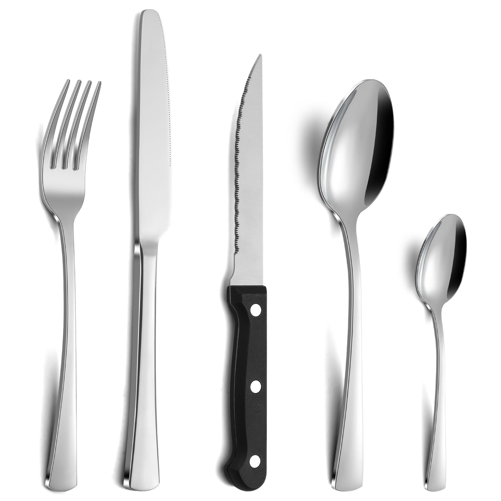 Lot 30 Couverts à Steak WEGREAT - 15 Fourchettes & 15 Couteaux Bois/inox - Lame Dentelée - Pour 15 Personnes - Marron