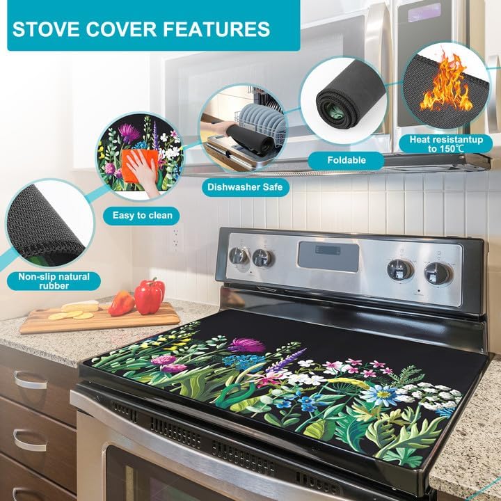 Miniatura 5 de Cubierta superior para estufa eléctrica (28.5 x 20.5 pulgadas), cubierta antideslizante resistente al calor, protector multiusos para