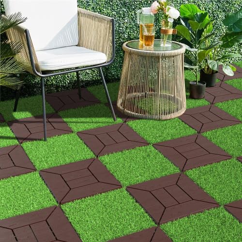 Set di 36 piastrelle di prato artificiale, 30 x 30 cm, piastrelle per terrazze e tappeto per esterni, morbido prato artificiale per balconi, terrazze e animali domestici, colore verde