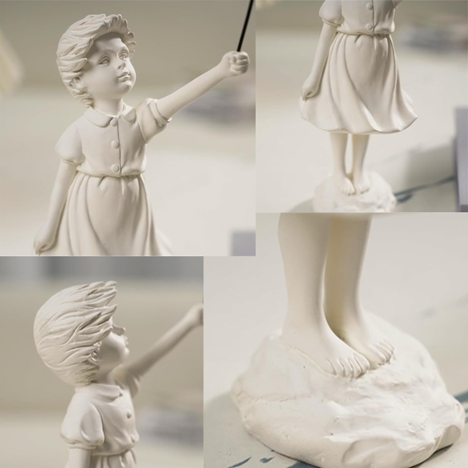 Statuette de Fille Volante en Ballon, Sculpture en Résine Noire, Décoration d'Intérieur Art Moderne