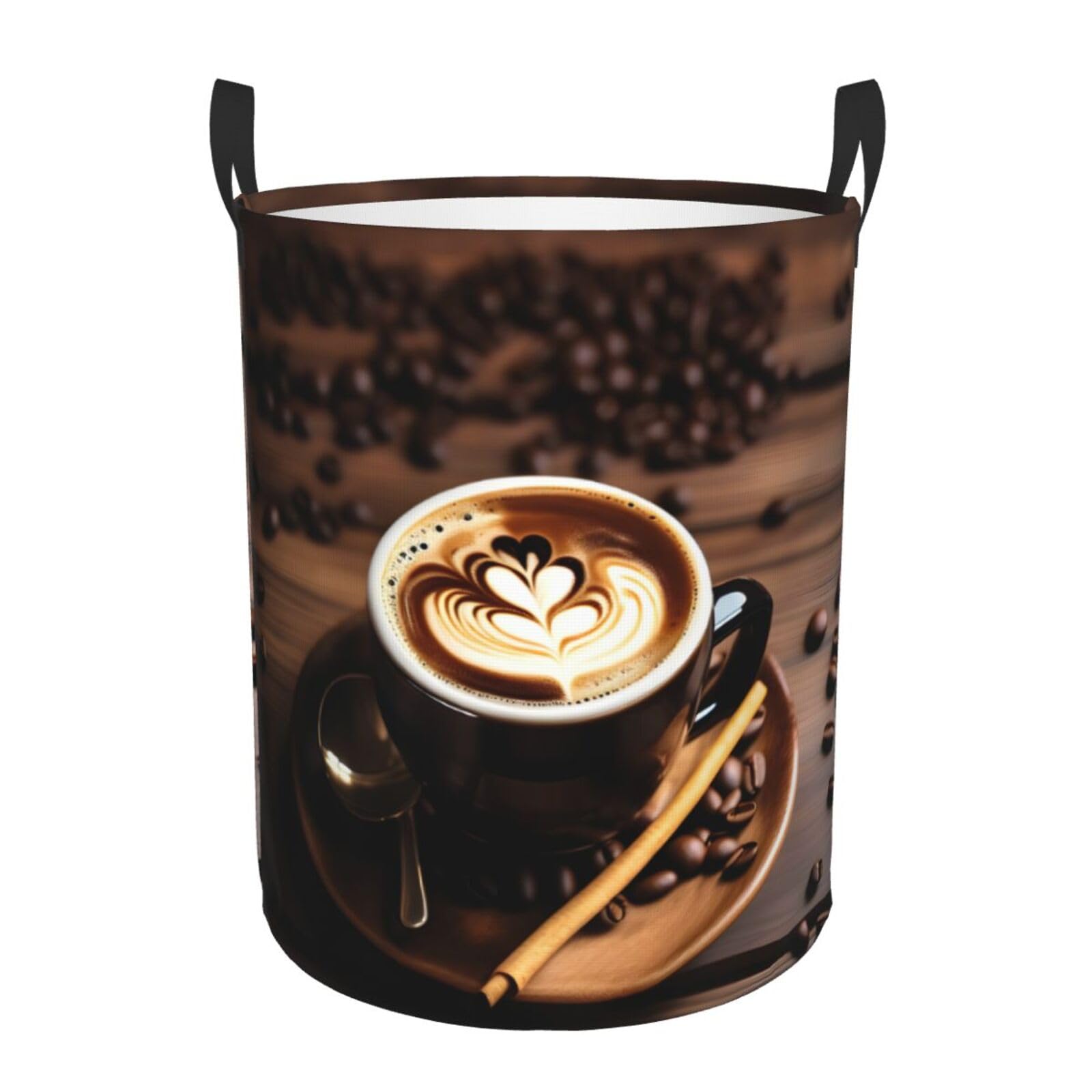 M Collapsible Laundry Hamper Round Delicious Heart Coffee Print Storage