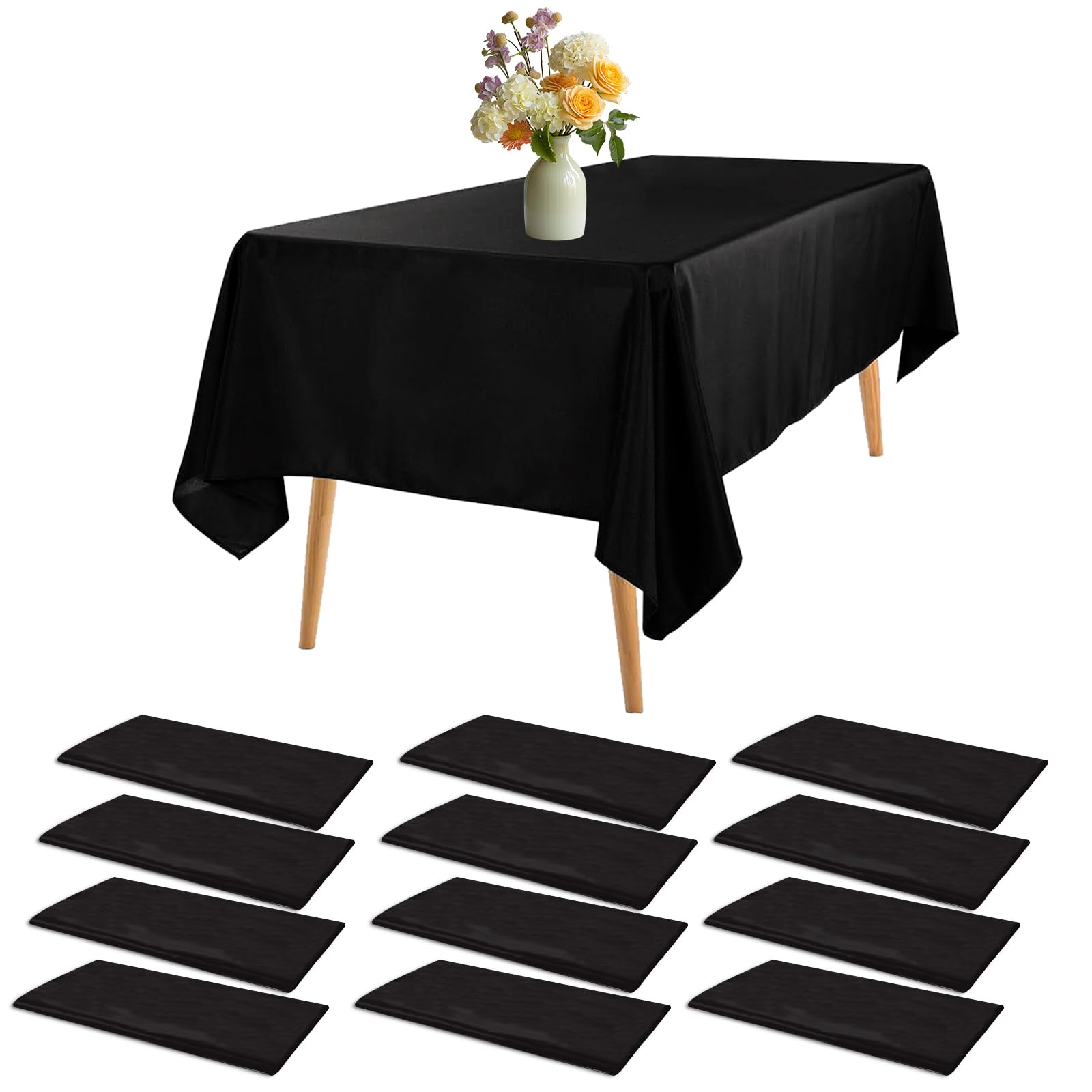 Nappe rectangulaire en plastique noir jetable de 137x274 cm pour table de fete (lot de 12)
