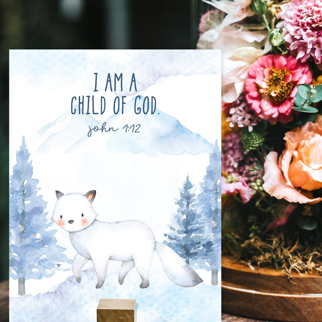 Andaz Press Christian Bible Verses Quotes Nursery Kids Bedroom Unframed Hanging Wall Art Poster Decor, 8.5x11-inch, Arctic Snow Animals Mountain Theme, I Am a Child of God, Penguin, 6-Pack, No Frames