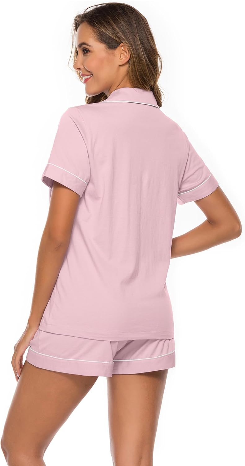 EA'S SECRET Womens Pajamas Set 100% Cotton Soft Short Sleeve Sleepwear Button Down Nightwear Summer Pj Sets S-XXL - Image 5