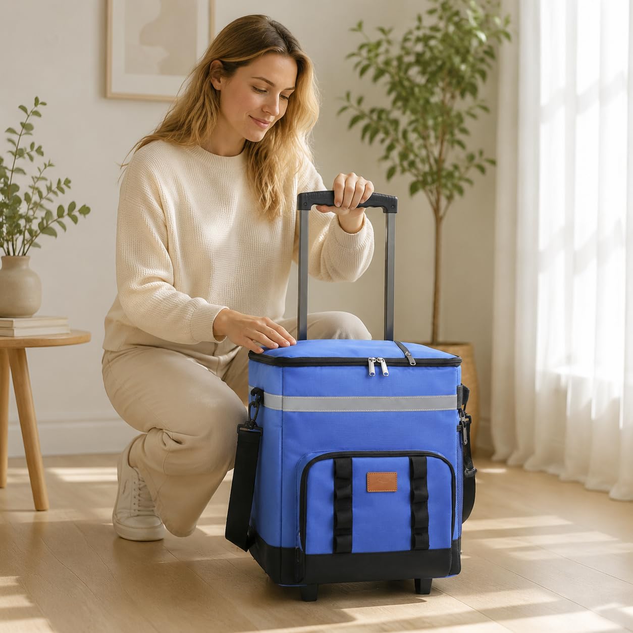 Isolierte Transportbox Kühlbehälter Lebensmittelcontainer Thermotasche mit Innenfutter aus PVC Und Strapazierfähigem Stoff mit Rollen für Picknick Camping Strand Einkauf Essenslieferung, Blau