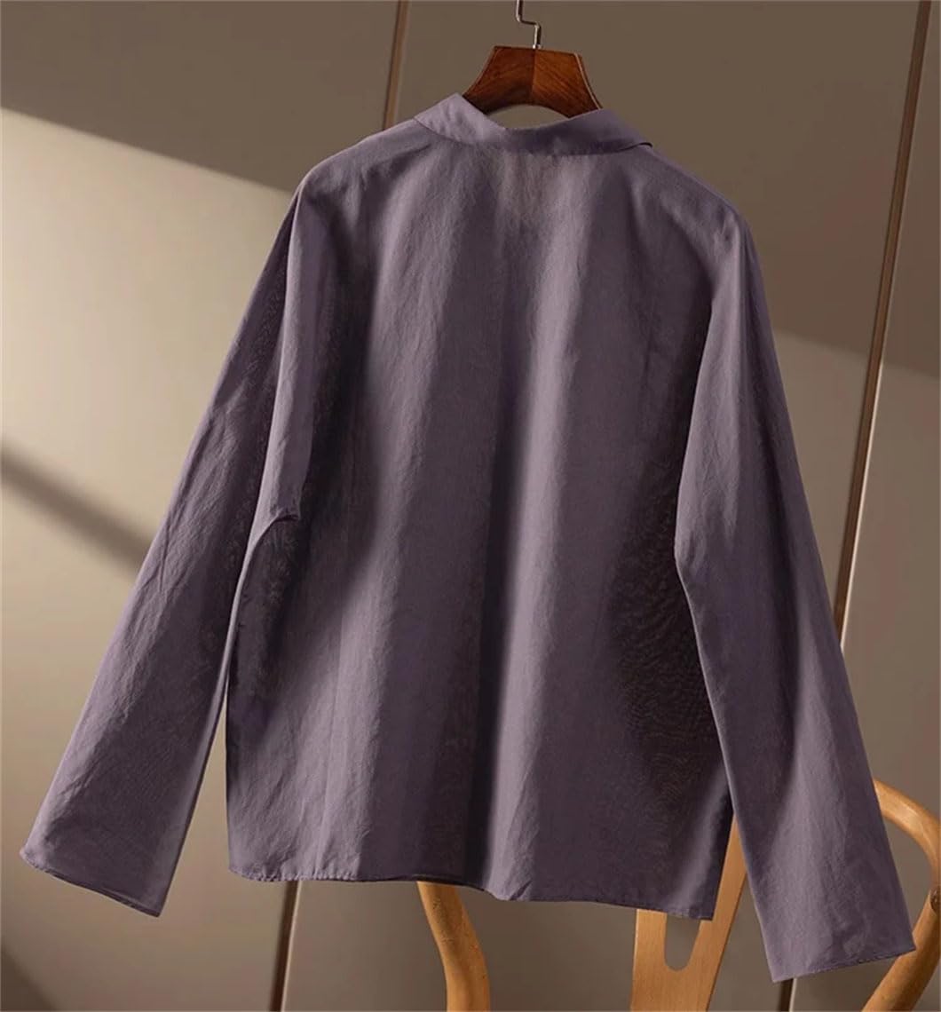 Camicie da donna a tinta unita con colletto rovesciato camicetta casual in cotone camicie da lavoro ufficio tunica top