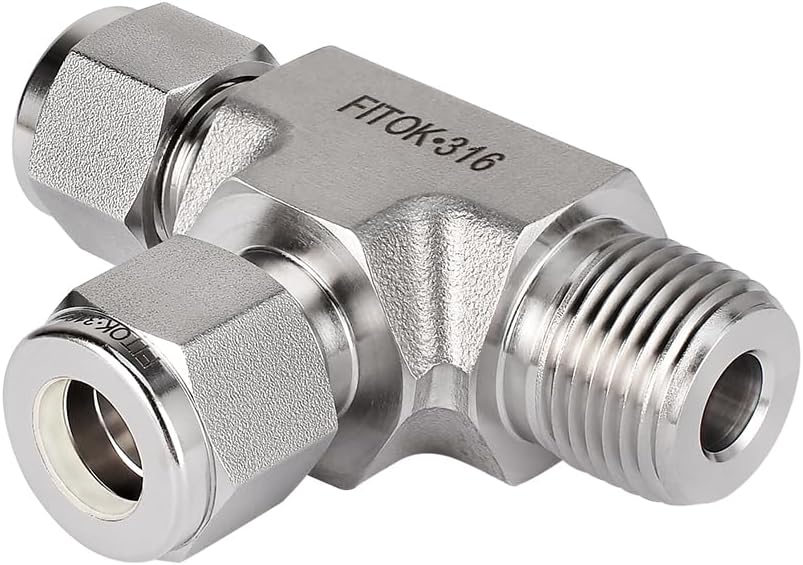 316 Stainless Steel Compression Fitting Male Run Tee 1/8" Tube OD x 1/8" Male NPT x 1/8" Tube OD, SS-TMT-FL2-NS2