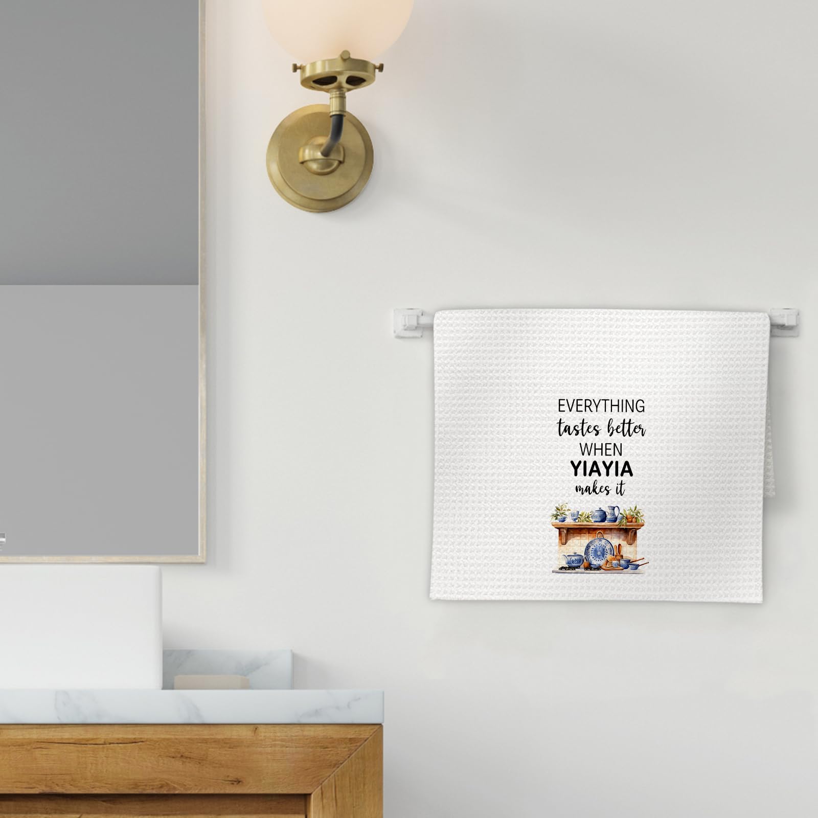 Yiayia Gifts Kitchen Towels, Gifts for Yiayias Dish Towels, Yiayias Gifts from Grandkids, Everything Tastes Better When Yiayia Make It Decorative Hand Towel for Kitchen (16x24 Inch)