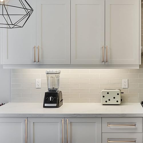 Miniatura 5 de Amerdeco Paquete de 10 tiradores de bronce champán para armarios de 10 pulgadas (10.079 in) con agujeros centrales, manijas de gabinetes de cocina,