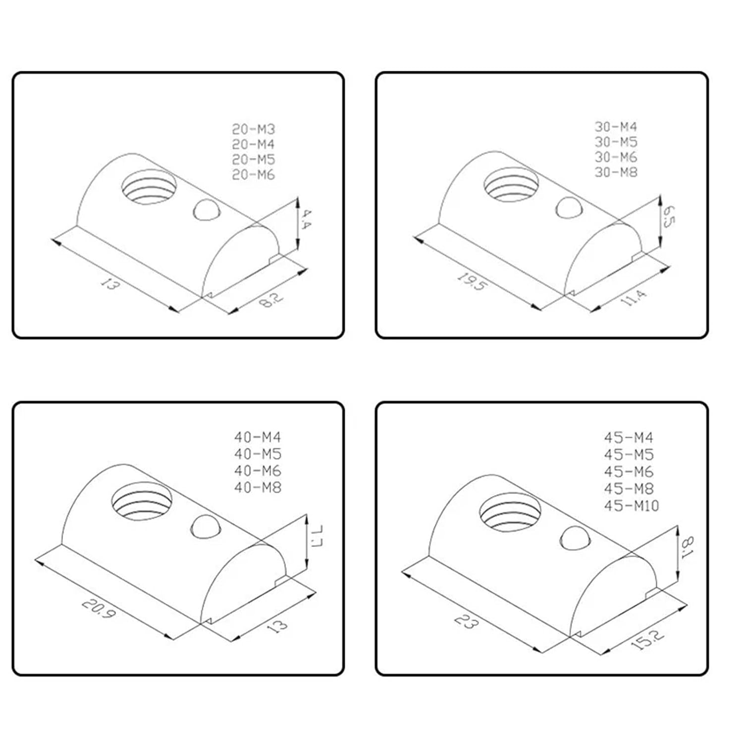20/50pcs M3-M8 T-Type Slide Nut Elastic 2020 3030 Series Aluminum Profile Accessories(20-M3 50pcs)