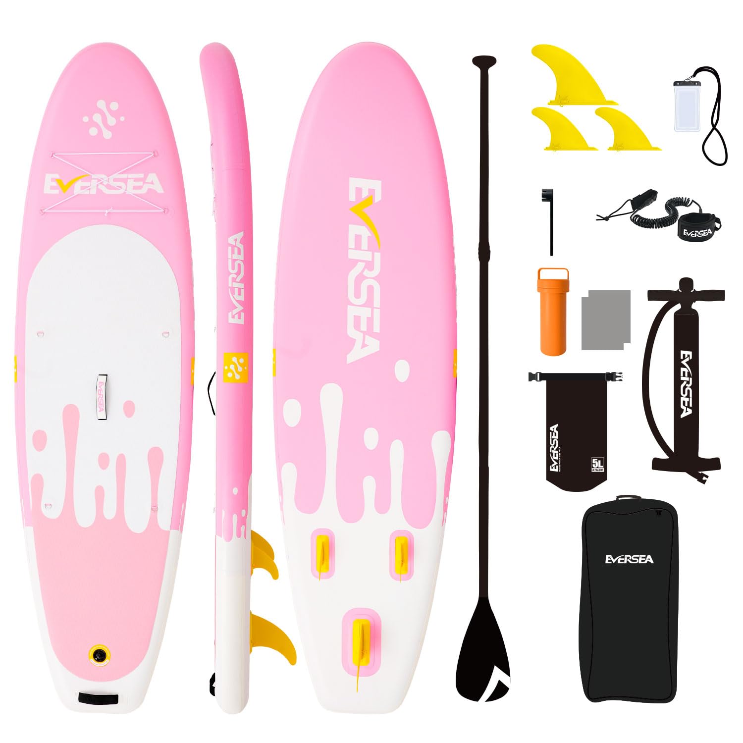 Photo 1 of ***FOR PARTS ONLY/ MISSING MAJORITY OF PIECES*** EVERSEA Stand-Up Paddle Boards, 10 ft Inflatable Paddle Board with Camera Bracket, 3 Main Fin, 33 in Wide Stable All-Around Paddleboard for All Levels of Players (Strawberry)