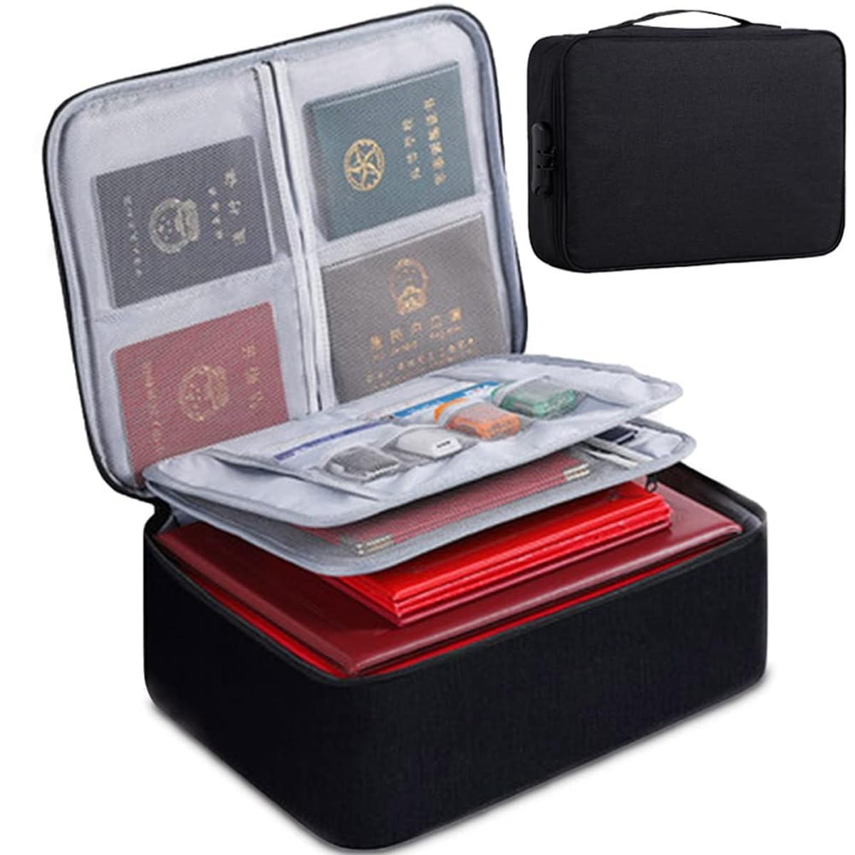 MHR Polyester Document Organizer Bag Multilayer Travel File Organiser Document Storage Bag with Lock Waterproof File Folders Bag for Certificates&Document Safe Pouch for Home Office Travel (Black)