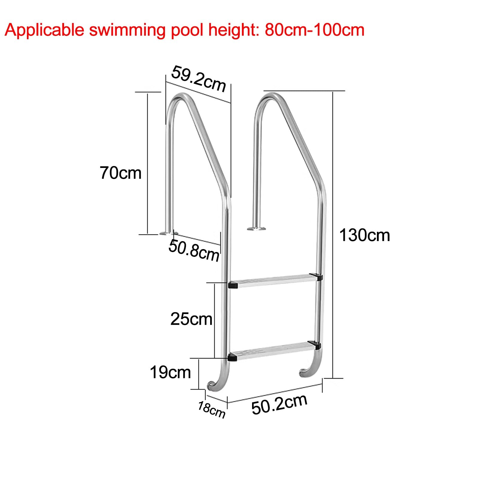 Echelle Piscine Matériau en Acier Inoxydable 304, Pédale Antidérapante, Escalier Piscin Convient Aux Piscines de 80 À 100 cm pour Piscine Enterrée