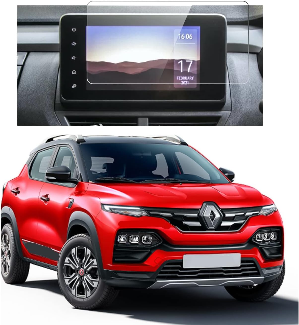 Safety Accessories Car's Stereo, GPS, Navigation, Infotainment System Screen Guard Glass for Renault Kiger RXL (8 inch) Bubble Proof : HD+ Ultra Clear : 9H Hardness : Company Fitted (Glossy :1)