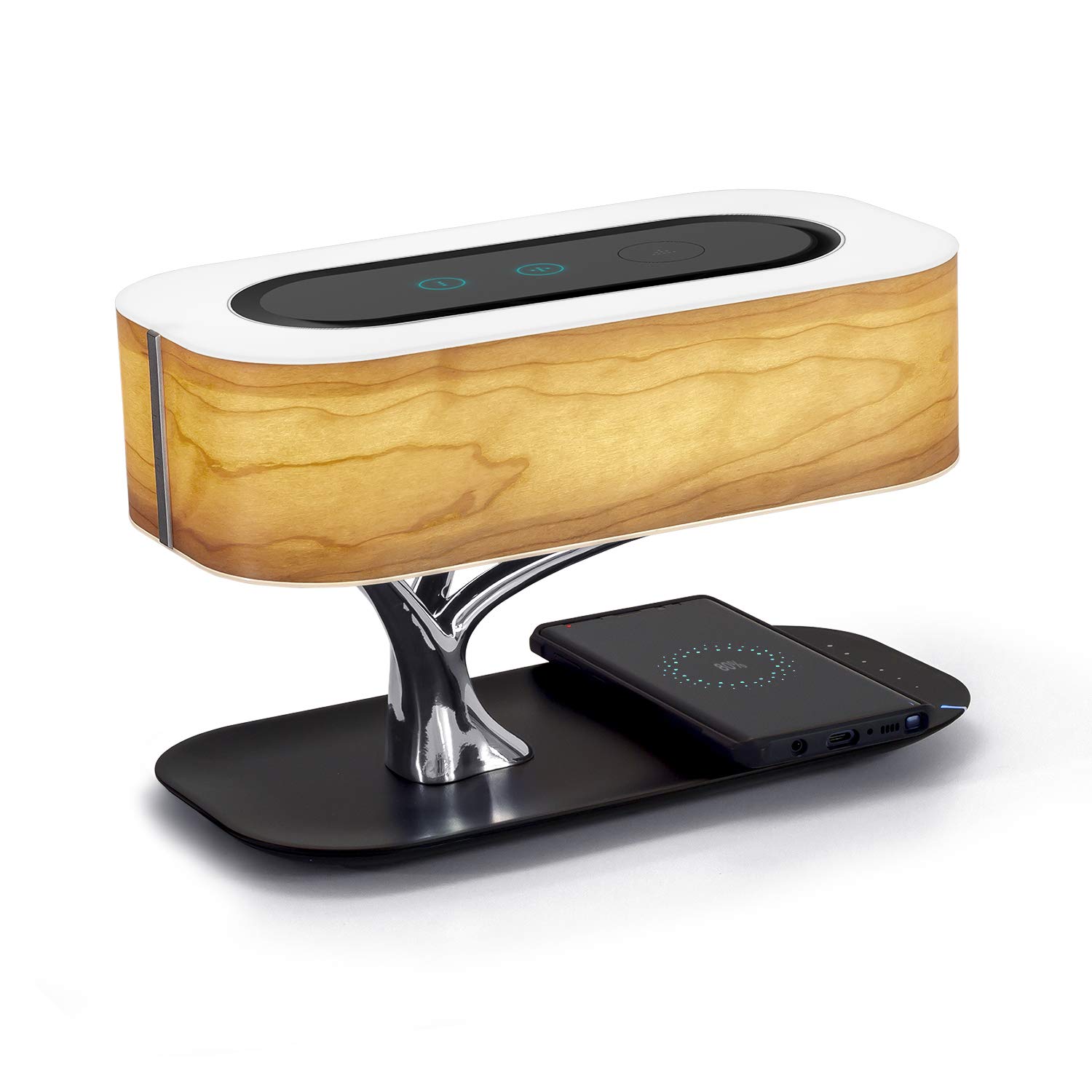 AMPULLA Masdio by Ampulla Bedside Lamp with Bluetooth Speaker and Wireless Charger, Table Lamp Desk 