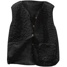NSICBMNO Women'S Fleece Vests With Pockets Soft Sherpa Gilets Winter Waistcoats Ladies Lightweight Body Warmers Solid Color Tops Sleeveless Coats Button Up Cardigan Collarless Jackets