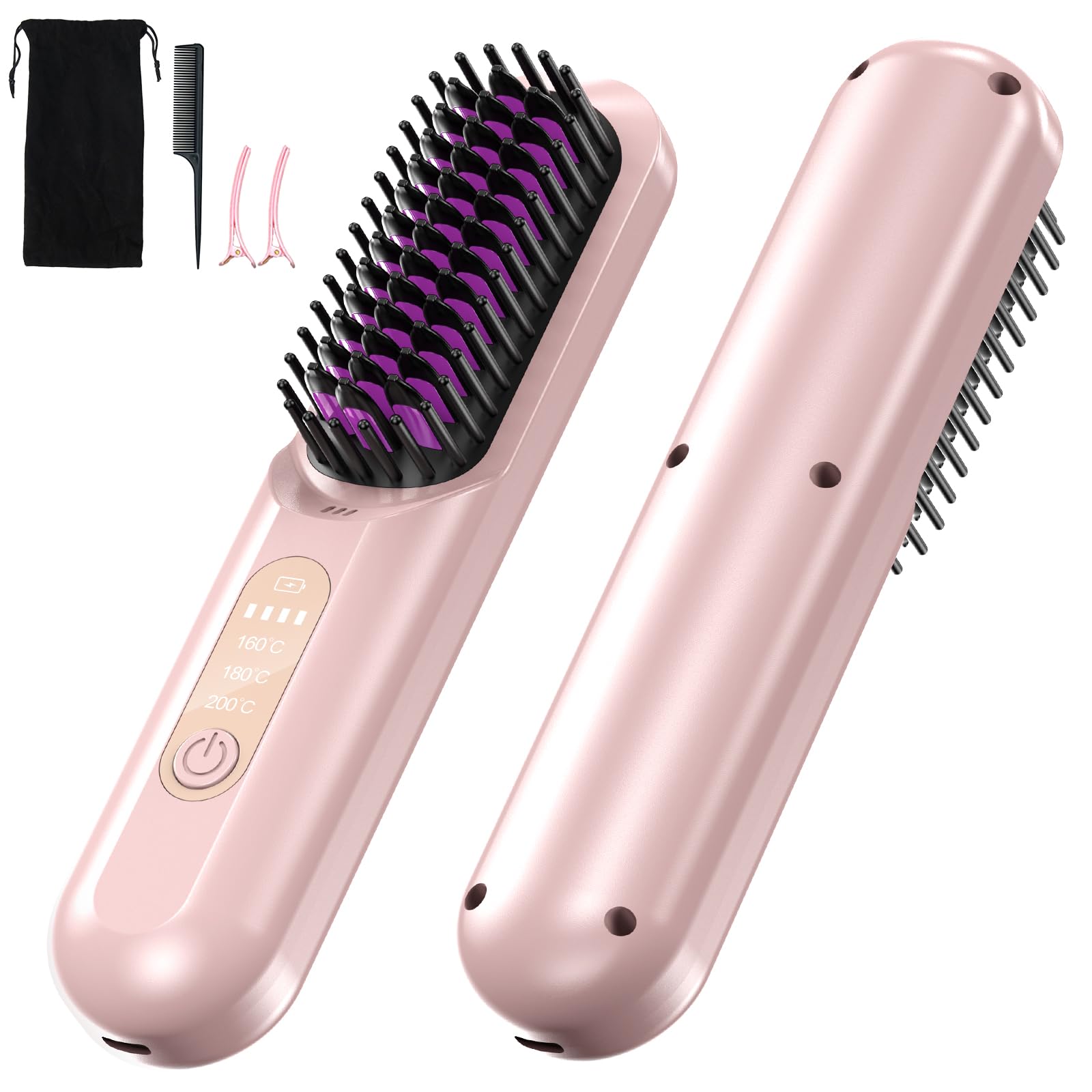 Anluomania Haarglätter Bürste, Kabellose Glättbürste, Glättungskamm 5000mAh, Tragbare Glättungsbürste für Reise 160-200℃, Negative Ionen Haarglätter Stylingbürste, Mini Glätteisen für Haarstyling