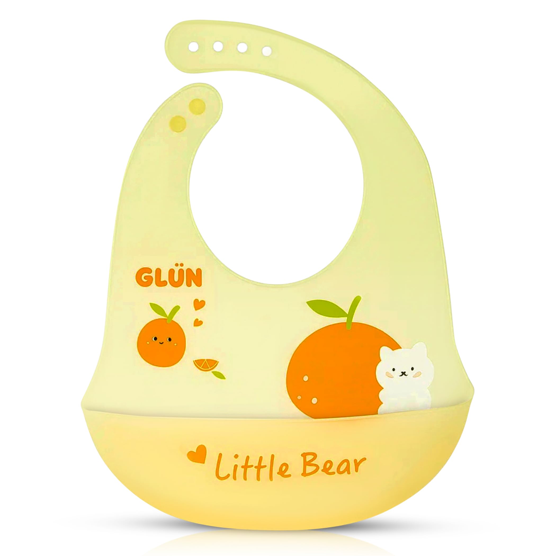 GLUN® Silicone Bowl Bib 1 Piece Cute Orange Print, Easily Wipes Clean, Comfortable Soft Baby Bibs, Less Time Cleaning after Meals for Babies-image-48