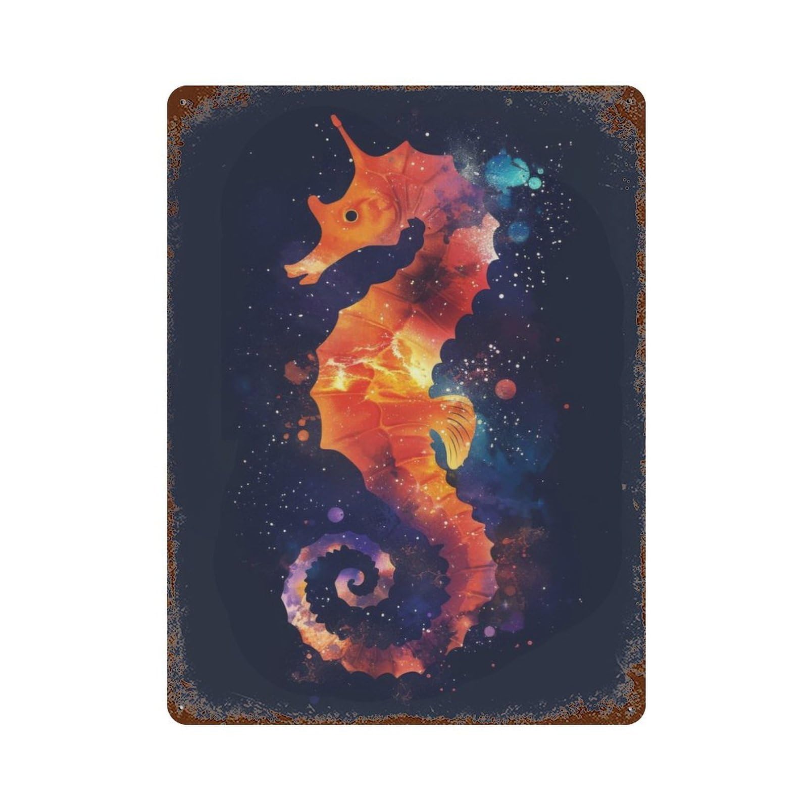 Seahorse Silhouette Galaxy Rusty Metal Tin Sign 15.7"x11.8", Ideal for Farmhouse, Kitchen And Entryway Decor