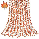 CQURE 14 Pack 98Ft Fall Leaf Garland, Hanging Vines Garland Artificial Fall Maple Leaves Thanksgiving Decor for Home Wedding Fireplace Christmas