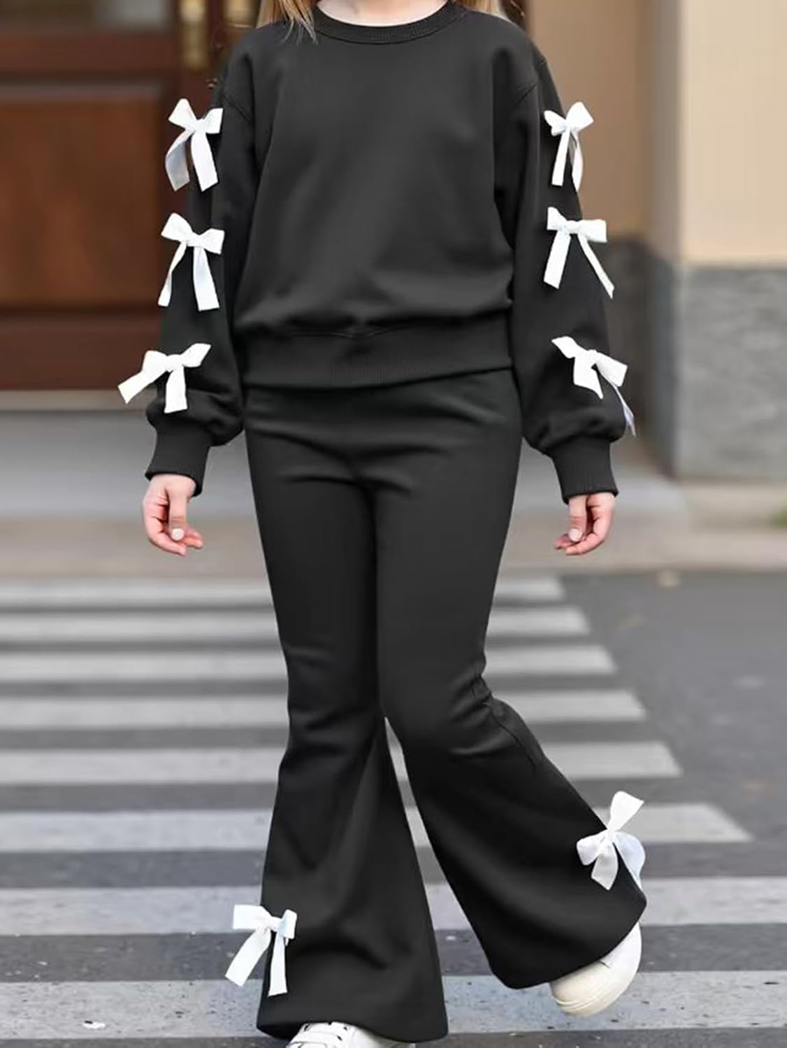Girls Long Sleeve Sweatshirt 2 Piece, Bow Graphic Top and Pants Spring Fall Fashion Casual Clothes. - Image 6