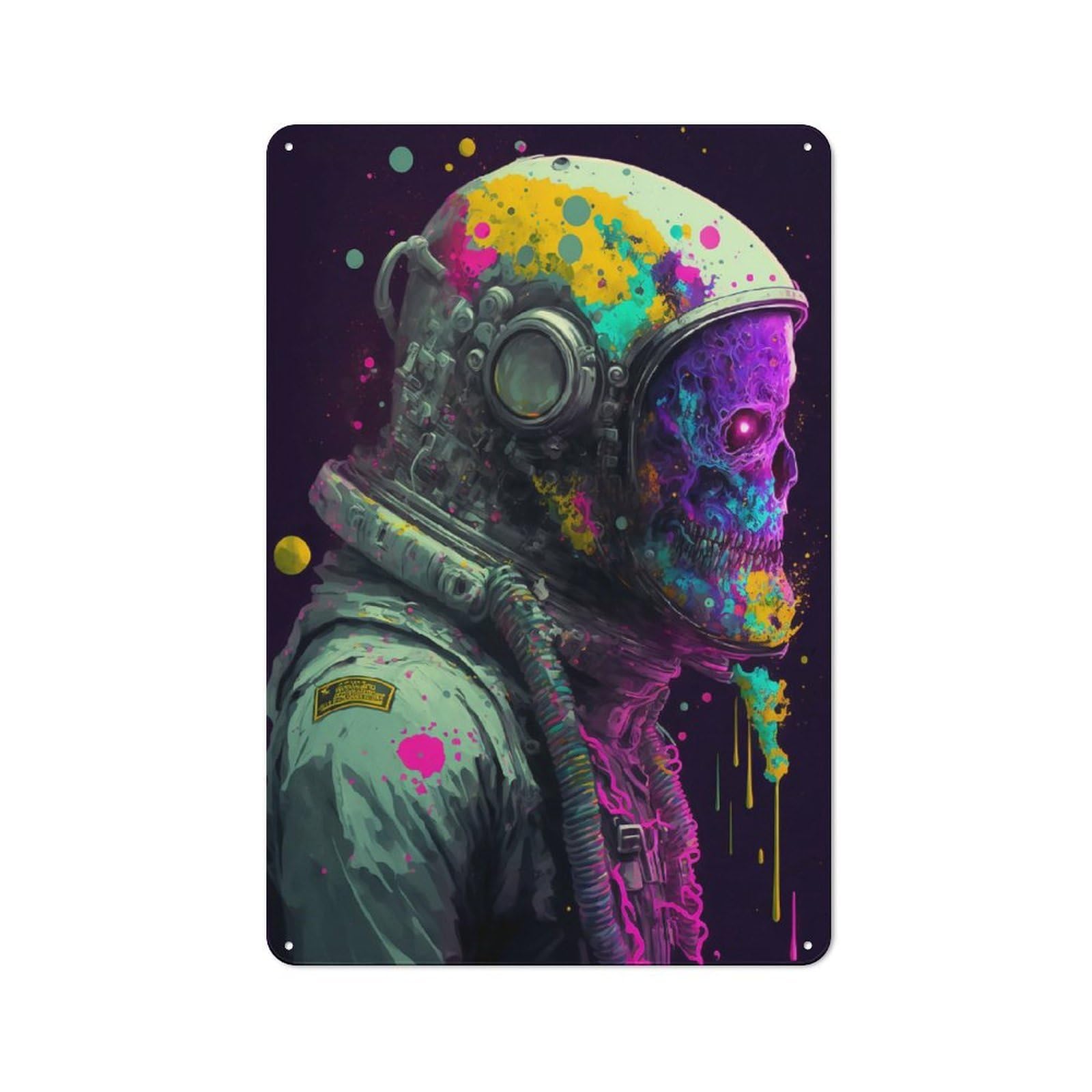 Junmoney Style-10 Industrial Tin Wall Sign 30X20cm Featuring Trippy Zombie Astronaut, Urban Room Decor For Workspace, Cafe, Hallway Or Garage