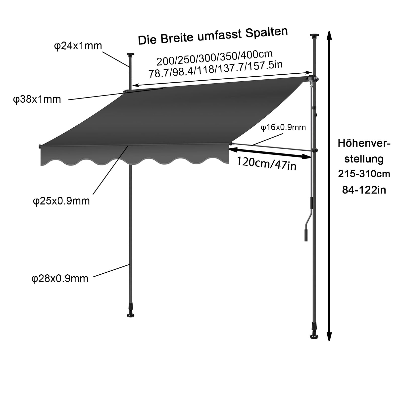 Wysuwany balkon bez wiercenia, ręcznie korbowana żywica UV i regulowana wysokość wodoodporna 300 cm szerokości (czerwona i biała) - idealna ochrona na zewnątrz