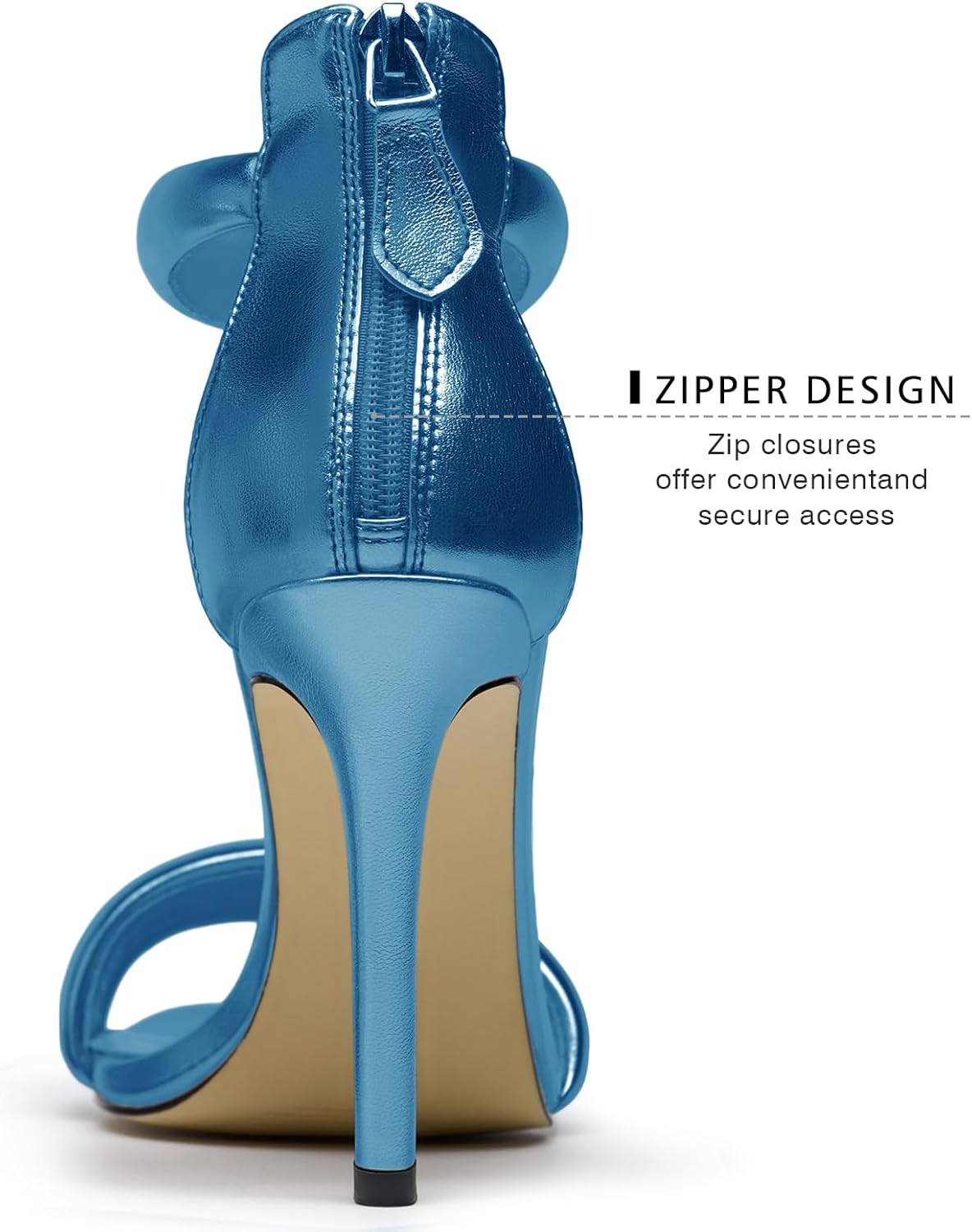 Women's Pump Open Toe Heel Sandals Back Zipper Round Ankle Strappy Stiletto Heels Sparkle Glitter Metallic Party Sexy Wedding Dressy Shoes - Image 6