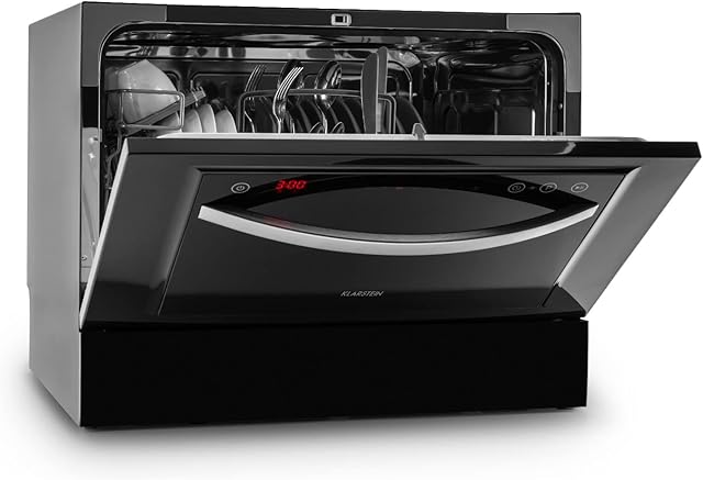 Klarstein Amazonia 6 Table Dishwasher - Class F , 1380 W , 6 Place Settings , 7 Adjustable Programs , 49 dB , Energy Efficient Design , Low Noise Level , Includes Cutlery Basket Extra Support and AquasKlarstein Amazonia 6 Table Dishwasher - Class A+ , W