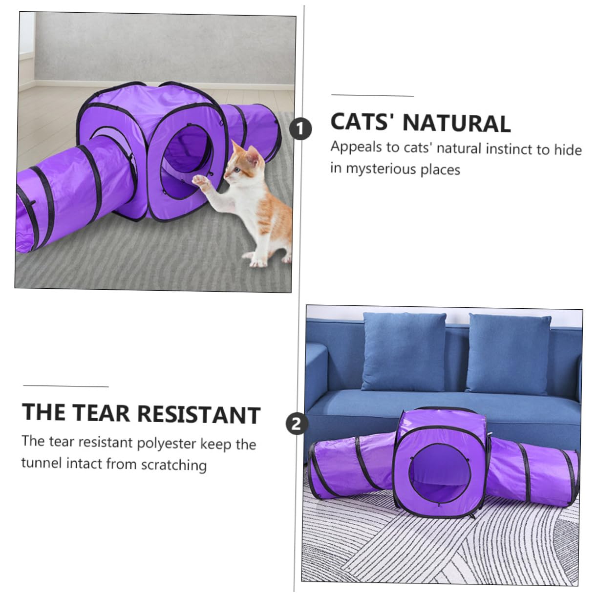 Jouet Tunnel pour Chat à Double Passage, Lot de 3 Set de Set de Pièces