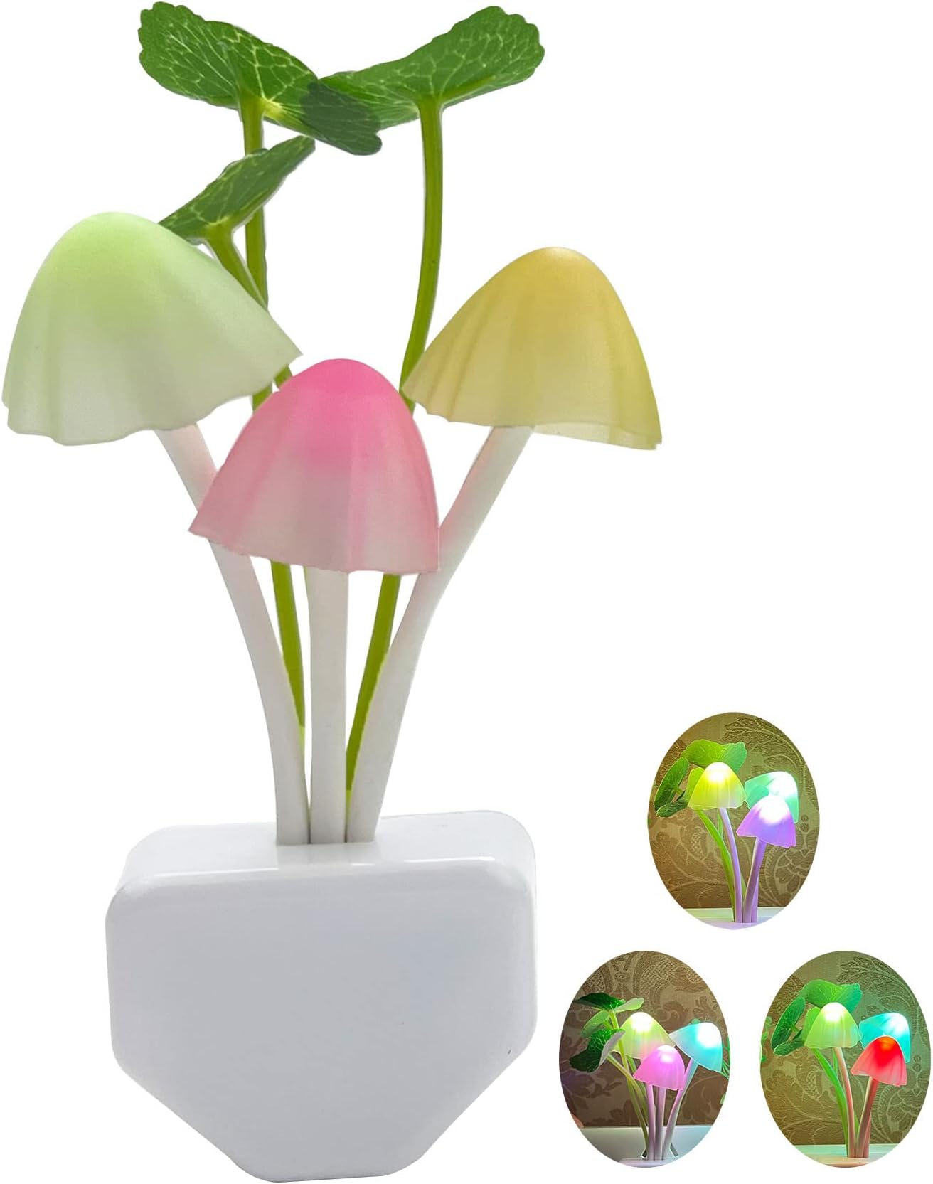 Zezhou Smart Dusk to Dawn Sensor Led Night Light, 0.6W Multi-Color Changing Plug-in Mushroom Dream Bed Nightlight, Funny Energy Efficient Wall Lamp Flower Novelty Gifts for Nursery, Baby, Kids, Adults