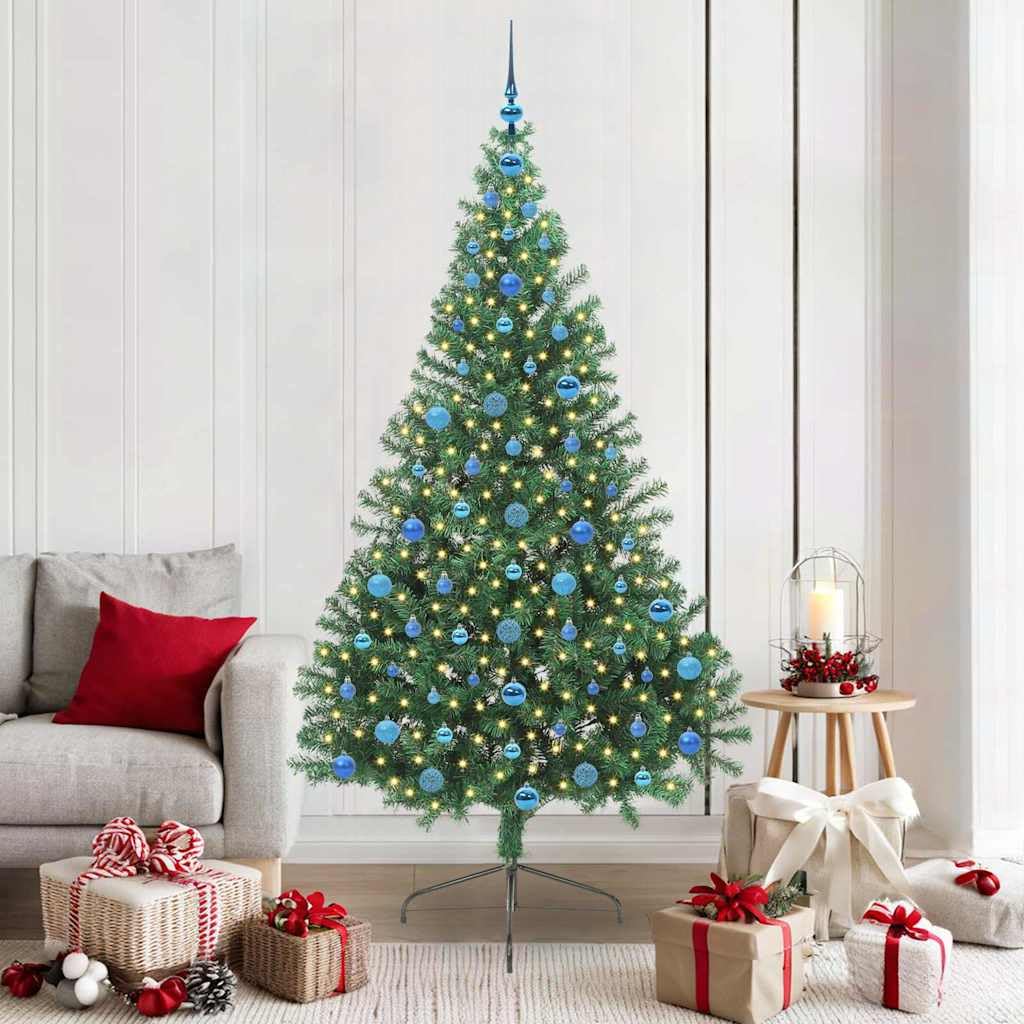Sztuczna podświetlana choinka zielona, 210 cm PCW, 605 gałązek, ciepła biel, 300 diod LED, 8 trybów, do użytku wewnątrz i na zewnątrz, świąteczna dekoracja