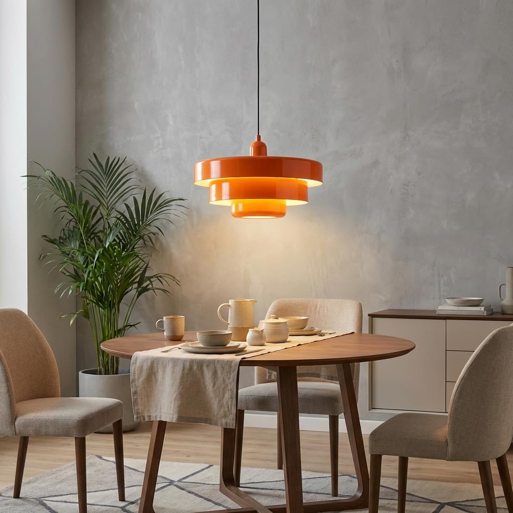 BARCELONA LED Pendelleuchte MACARRON E27 Bauhaus Orange | Metall, 3-lagiger Schirm, Höhenverstellbar, Max.40W, Für Wohnzimmer, Esszimmer, Schlafzimmer, Restaurant, Hotel