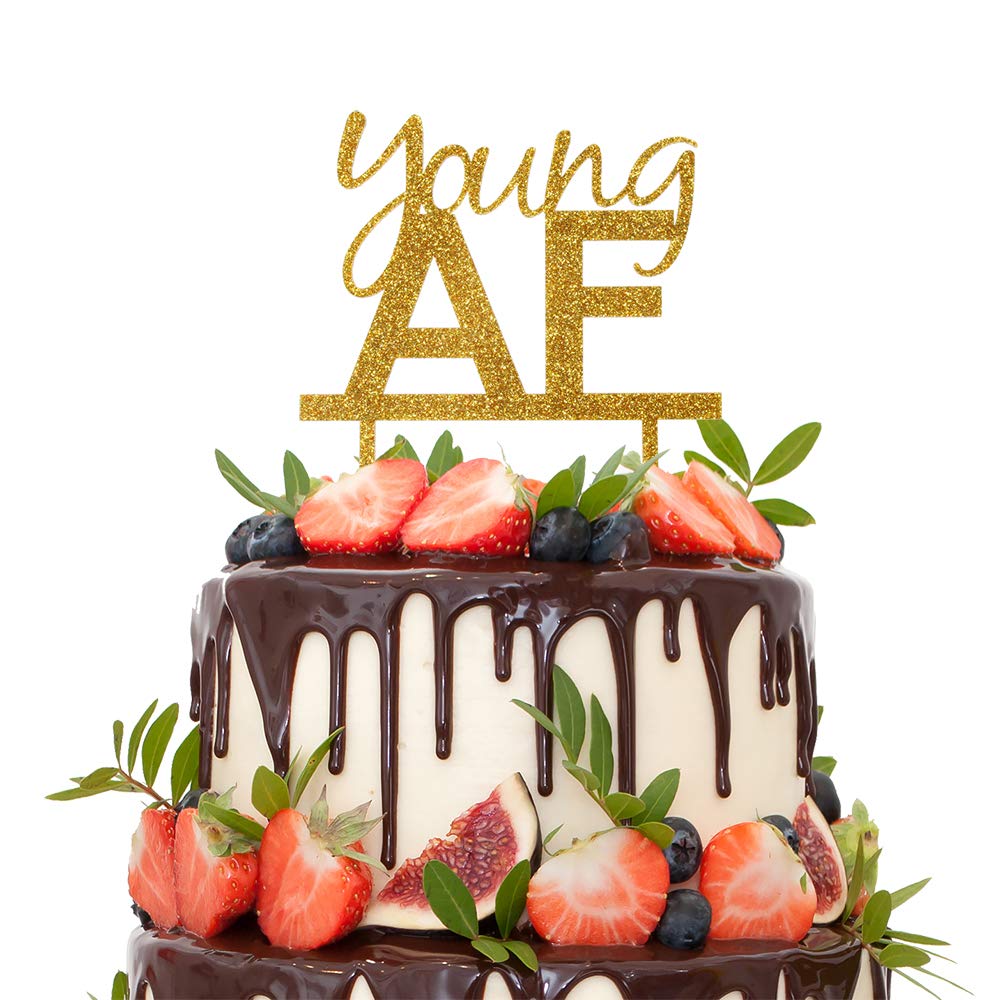 Young AF Tortenaufsatz aus Acryl, goldfarben, glitzernd, für Hochzeit, Jahrestag, Verlobung, Geburtstagsparty.