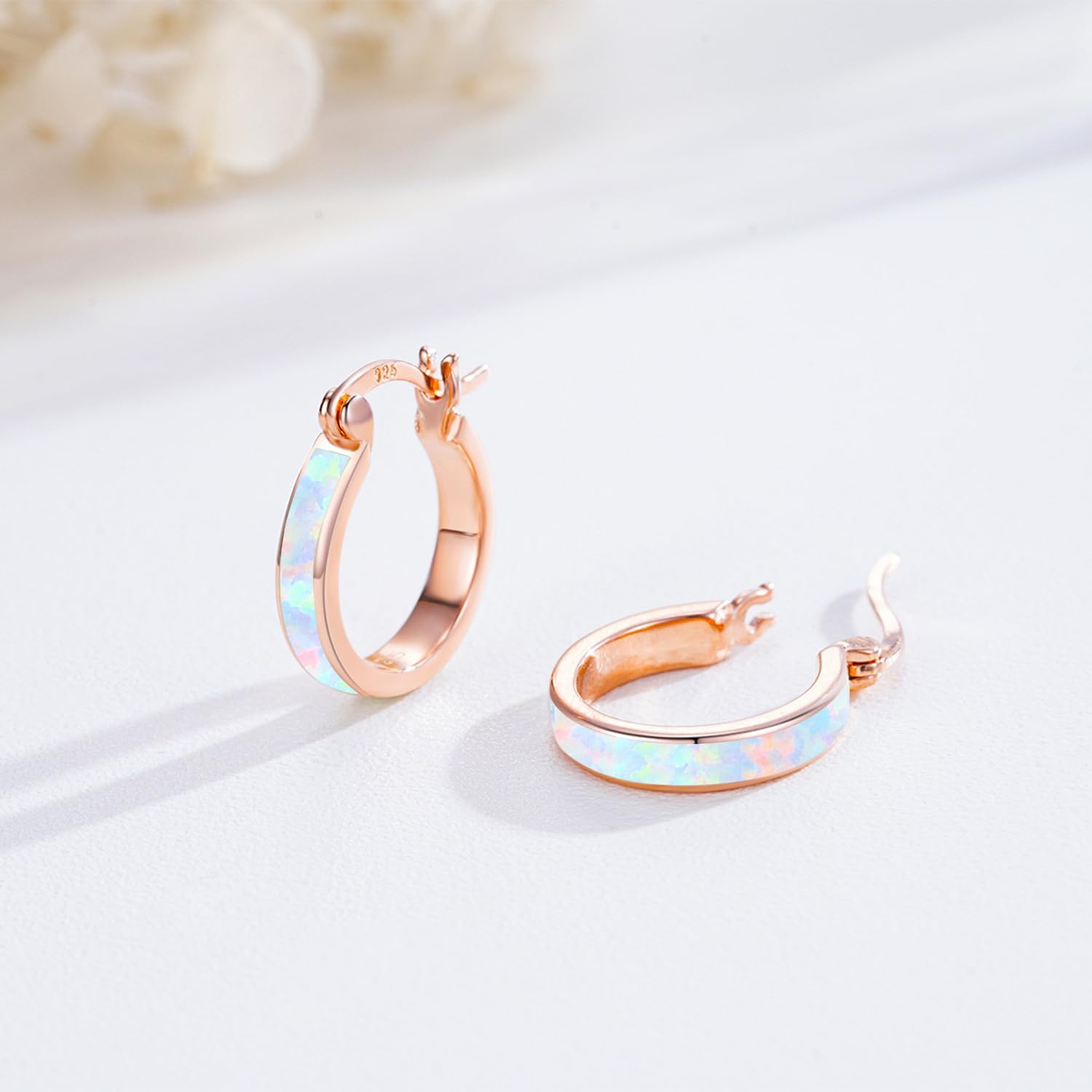 Opal Earrings for Women 925 Sterling Silver Hoop Earrings Jewelry Gifts for Her Mother - Image 2