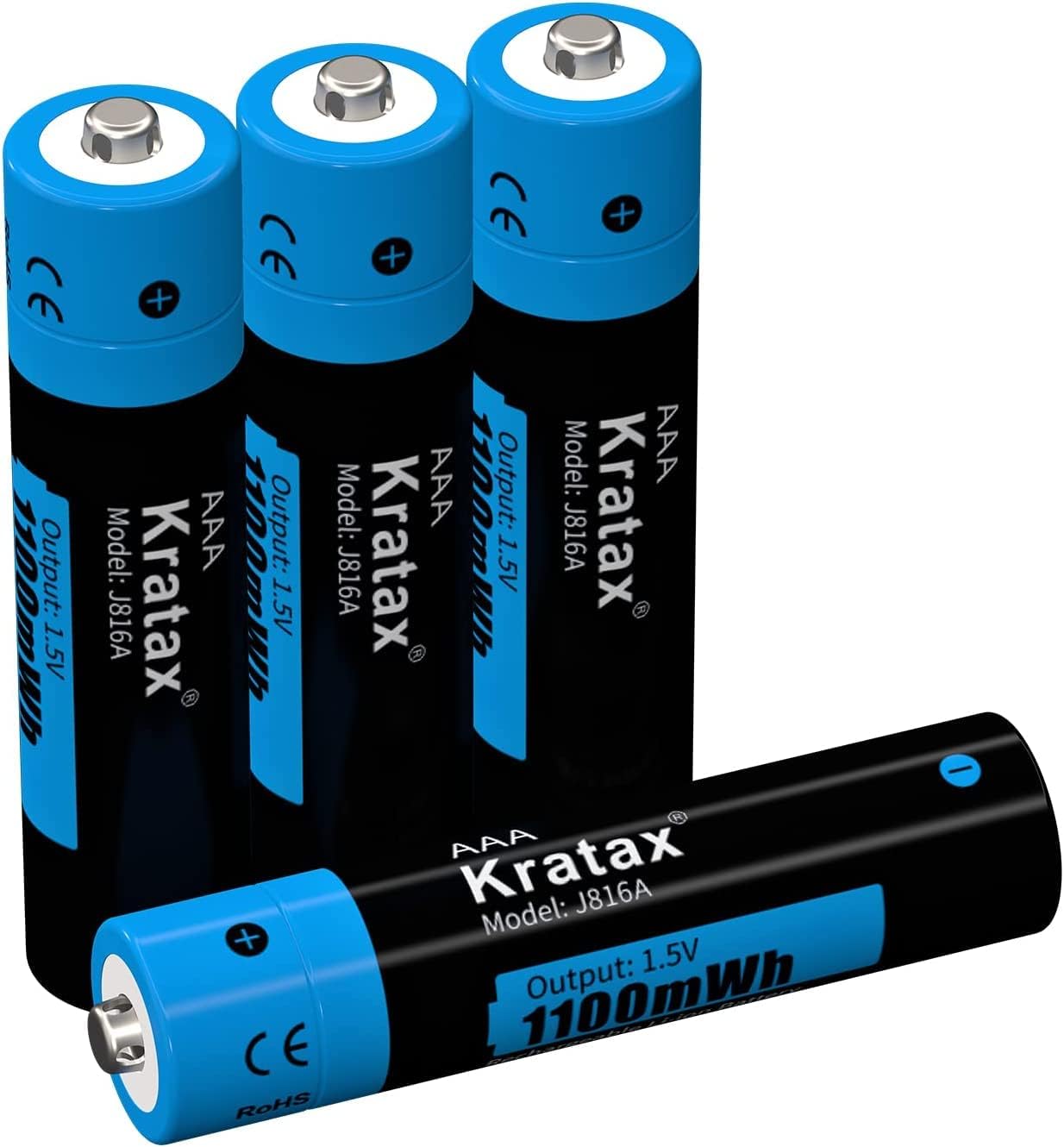 4-Pack 1.5V Rechargeable Lithium AAA Batteries, Kratax 1100mWh High-Capacity Long-Lasting Triple A Battery,1H Ultra Fast Charge,Recharge Cycles Up To 1500x,Constant Output